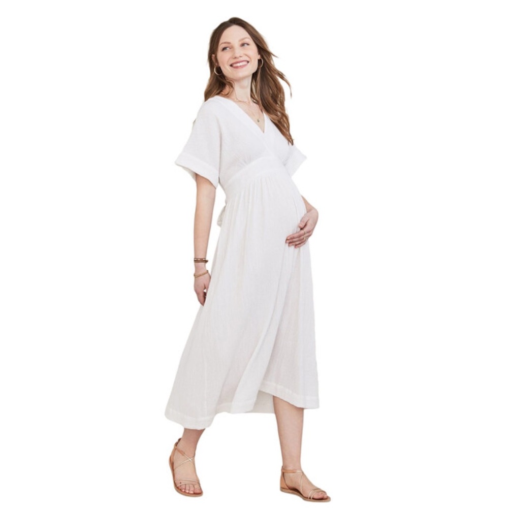 Hatch The Carolina Dress White Size 0 Maternity Small 0/2 Gauze Cotton Midi